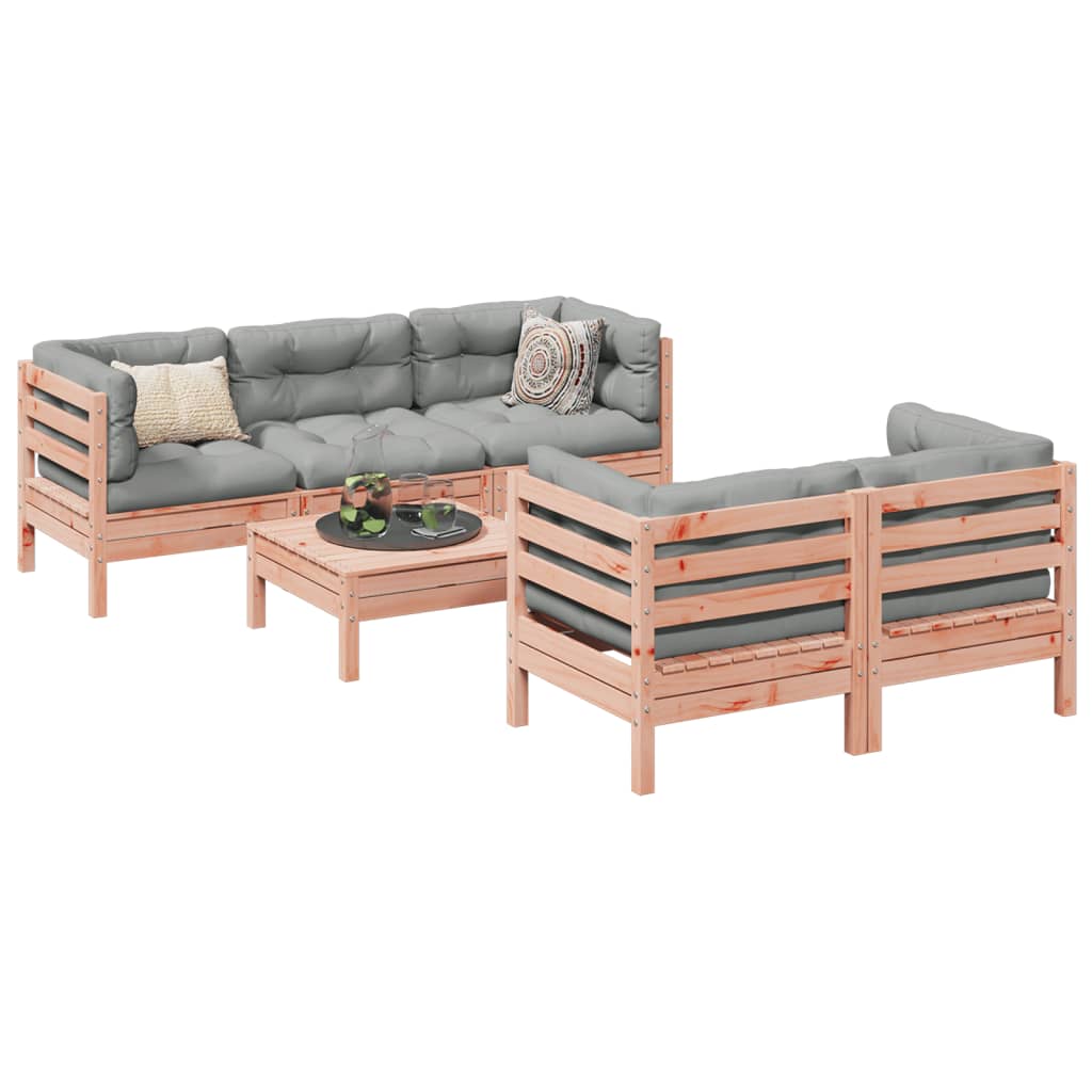 vidaXL 6-delige Loungeset met kussens massief grenenhout wasbruin