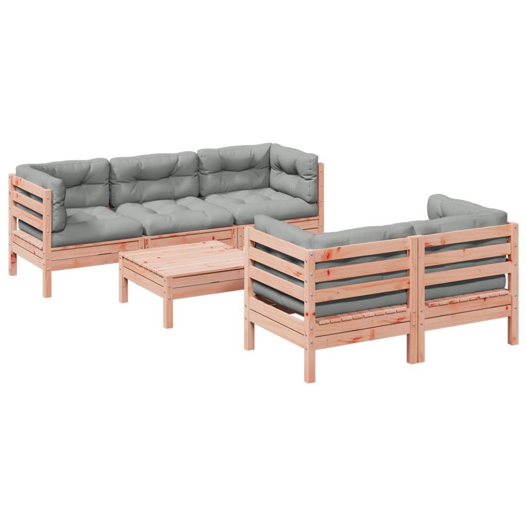 vidaXL 6-delige Loungeset met kussens massief grenenhout wasbruin