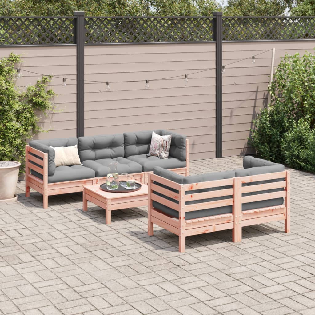 vidaXL 6-delige Loungeset met kussens massief grenenhout wasbruin