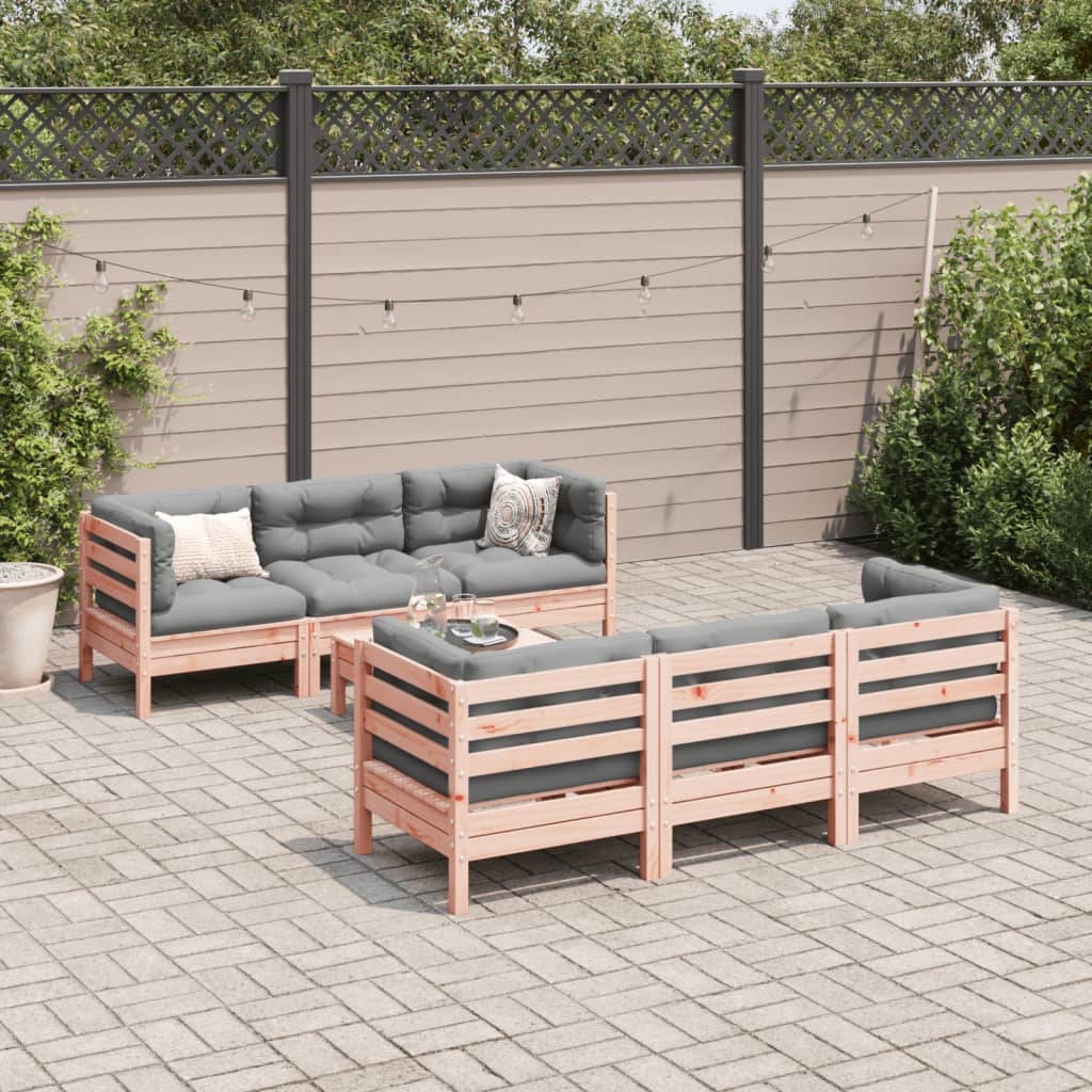 vidaXL 7-delige Loungeset met kussens massief grenenhout wasbruin