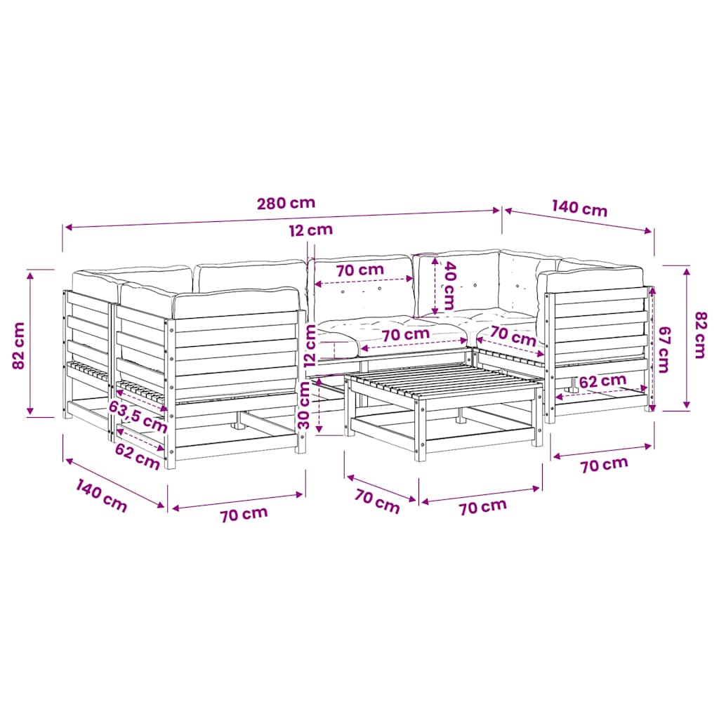 vidaXL 7-Piece Lounge Set Solid Pine Wood