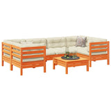 vidaXL 7-delige Loungeset met kussens massief grenenhout wasbruin