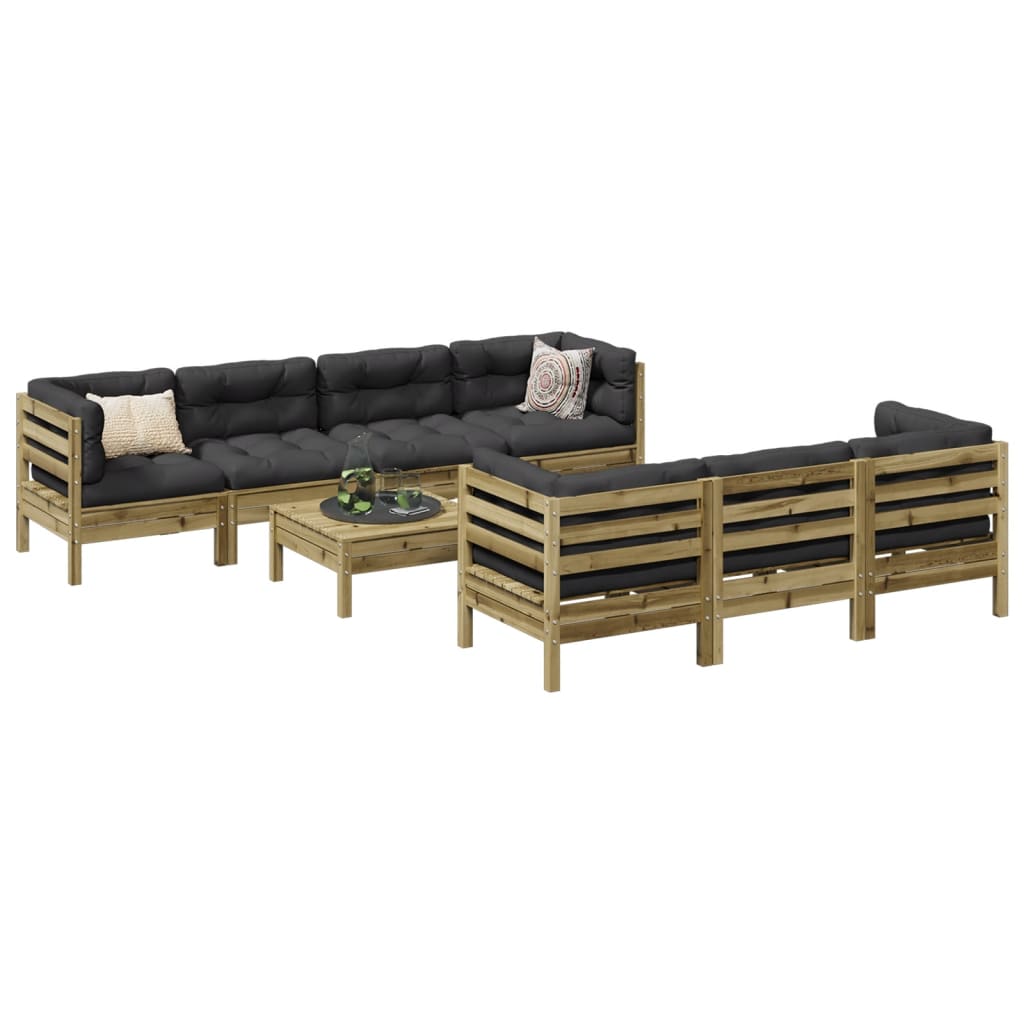 vidaXL 8-Piece Lounge Set with Cushions Solid Pinewood Washed Brown