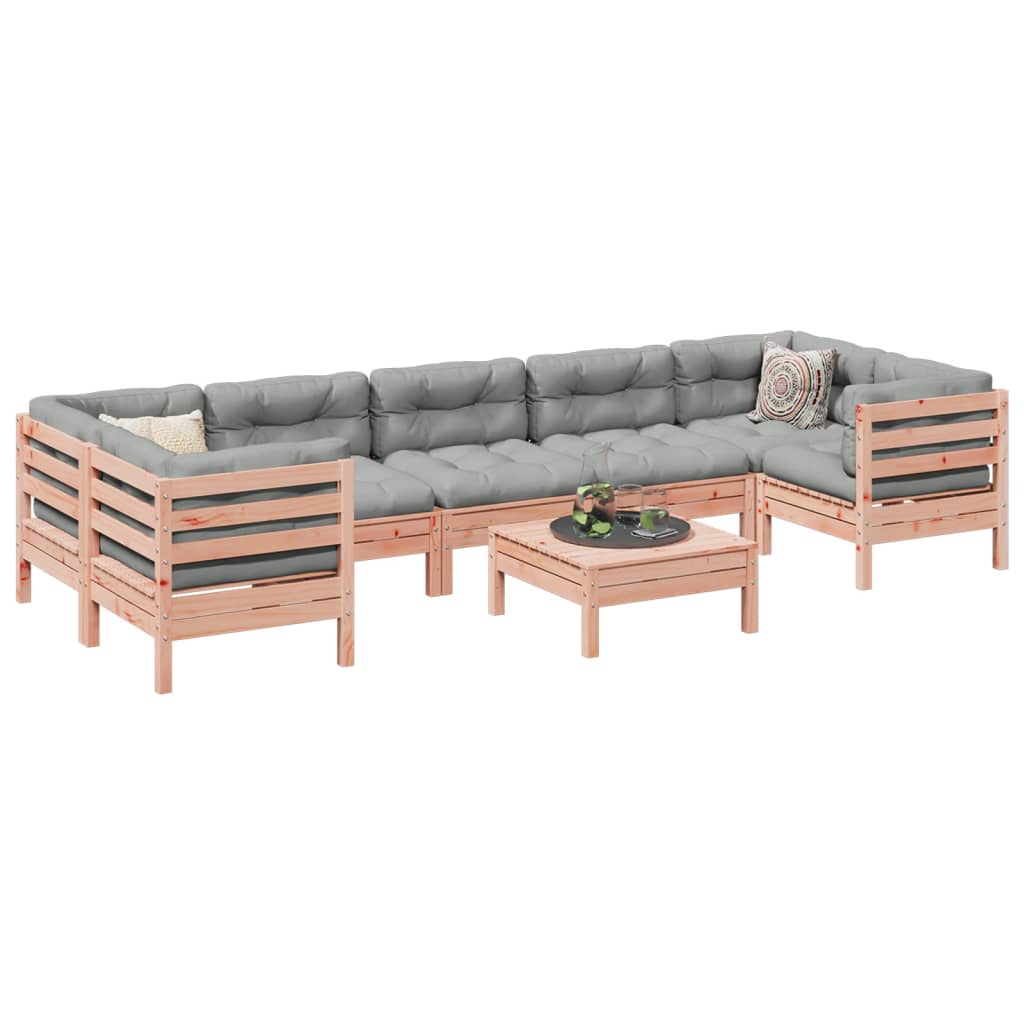 vidaXL 8-delige Loungeset met kussens massief grenenhout wasbruin