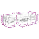 vidaXL 8-delige Loungeset met kussens massief grenenhout wasbruin