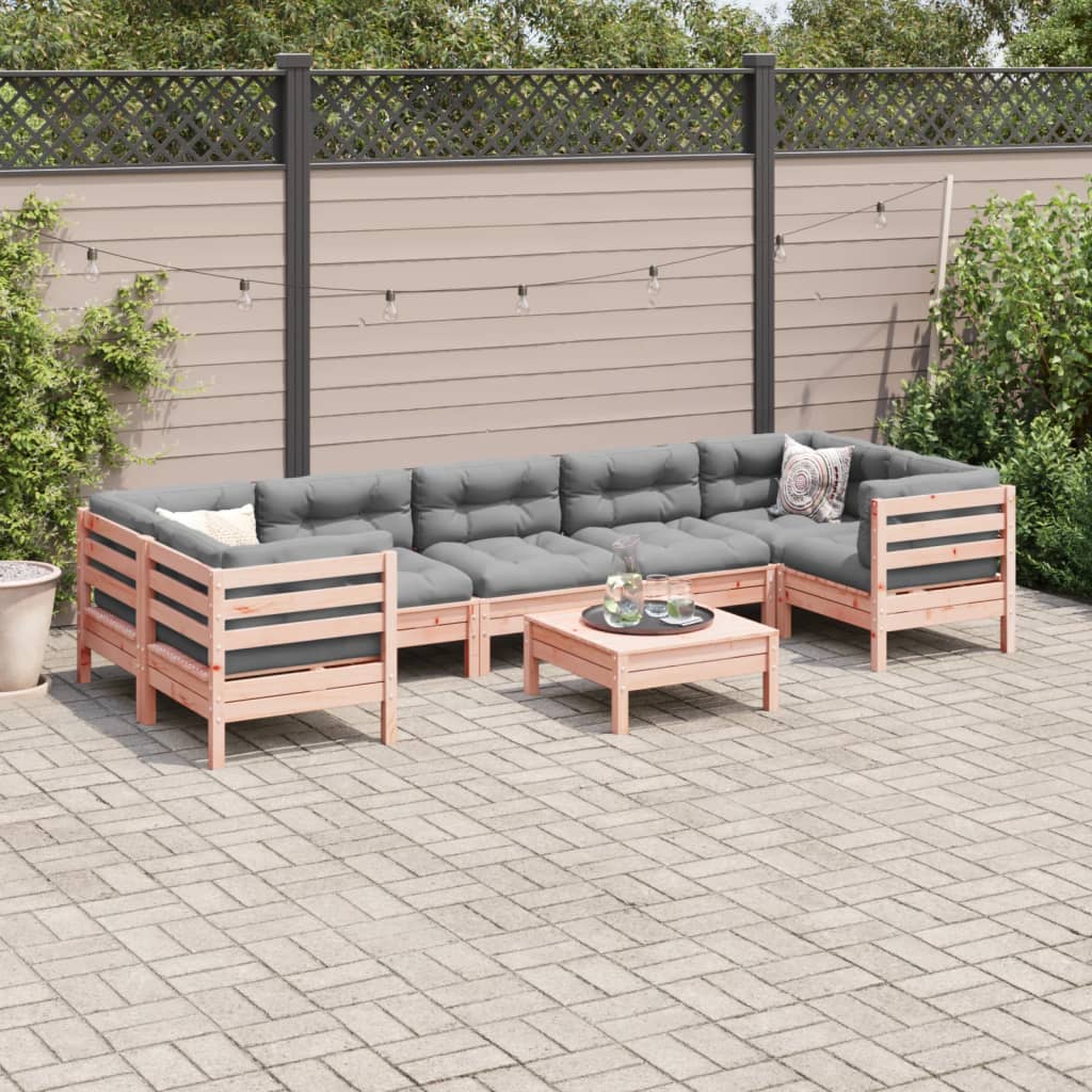 vidaXL 8-delige Loungeset met kussens massief grenenhout wasbruin
