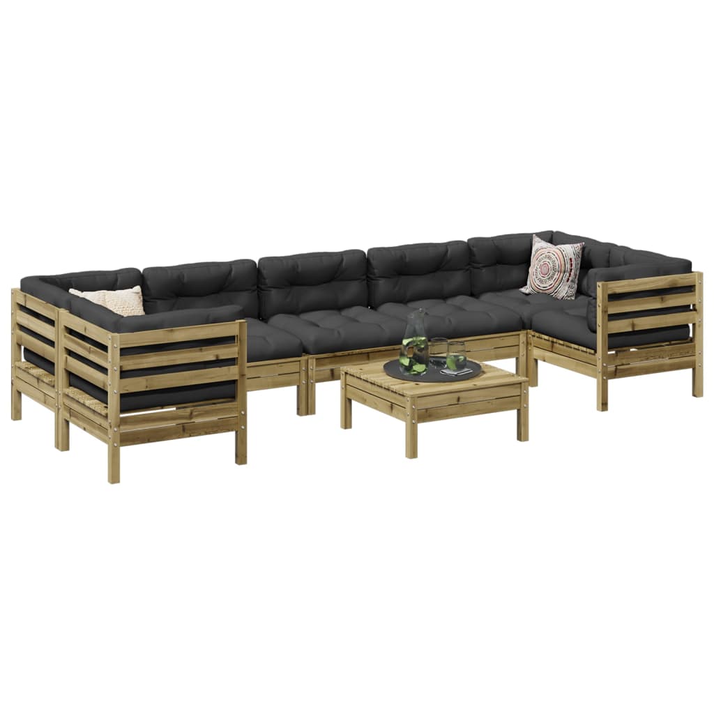 vidaXL 8-delige Loungeset met kussens massief grenenhout wasbruin