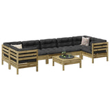 vidaXL 8-delige Loungeset met kussens massief grenenhout wasbruin