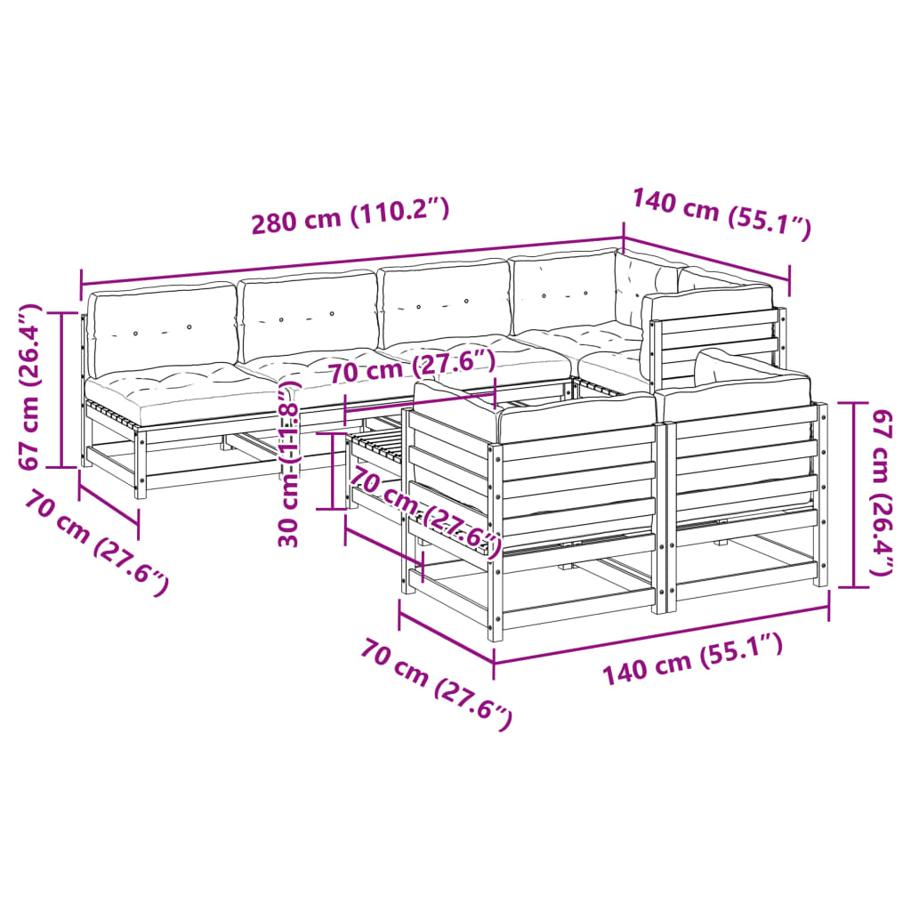 vidaXL 8-delige Loungeset massief grenenhout