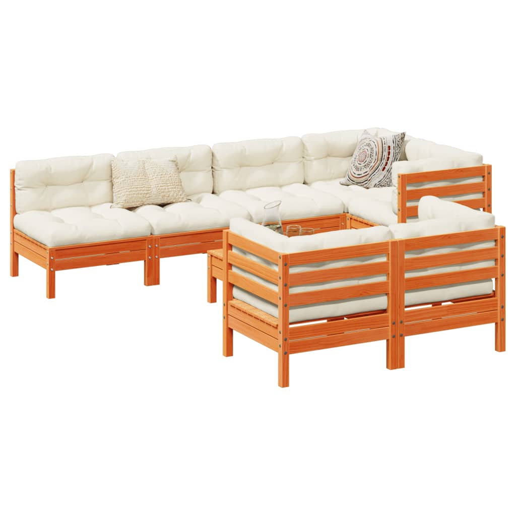 vidaXL 8-delige Loungeset met kussens massief grenenhout wasbruin