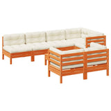 vidaXL 8-delige Loungeset met kussens massief grenenhout wasbruin