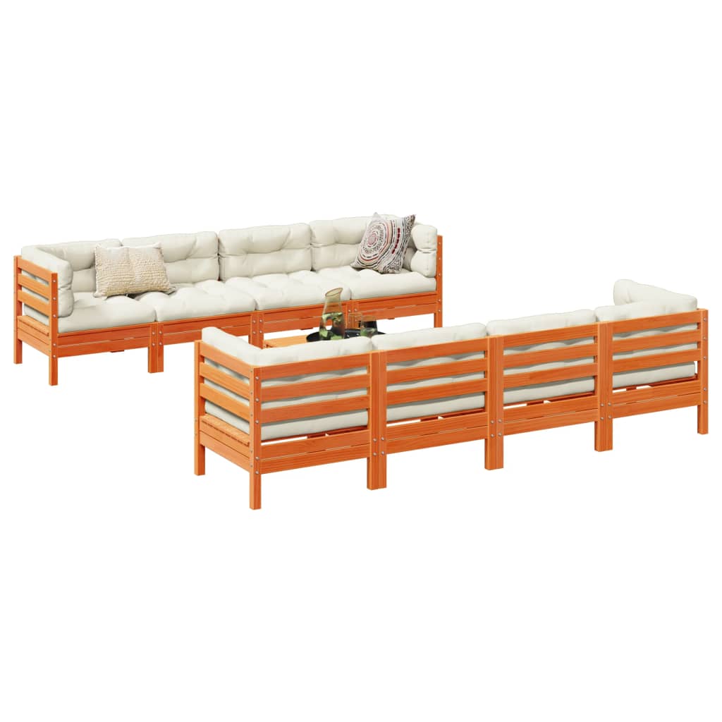 vidaXL 9-delige Loungeset met kussens massief grenenhout wasbruin