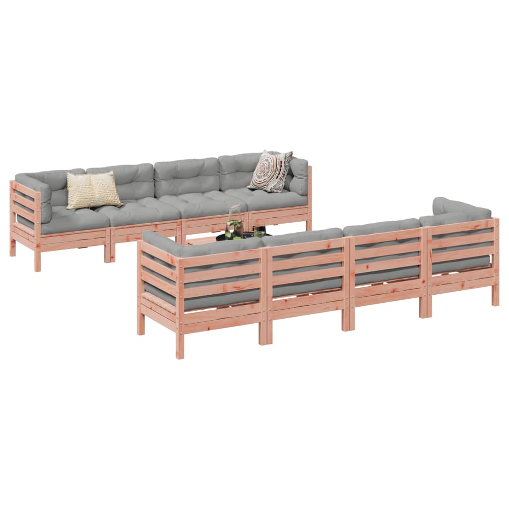 vidaXL 9-delige Loungeset met kussens massief grenenhout wasbruin