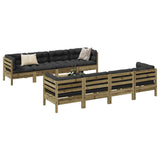 vidaXL 9-delige Loungeset met kussens massief grenenhout wasbruin