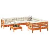 vidaXL 9-delige Loungeset met kussens massief grenenhout wasbruin