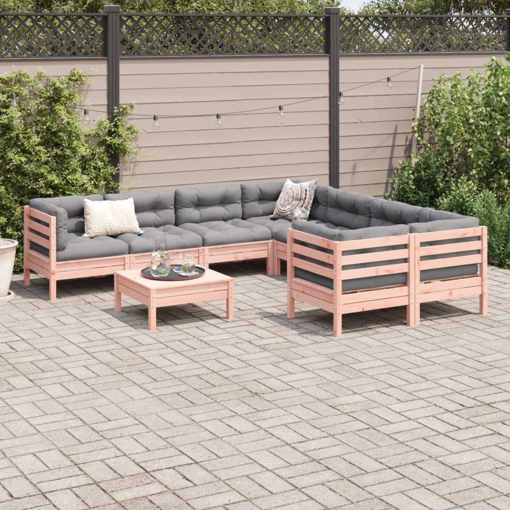 vidaXL 9-delige Loungeset met kussens massief grenenhout wasbruin