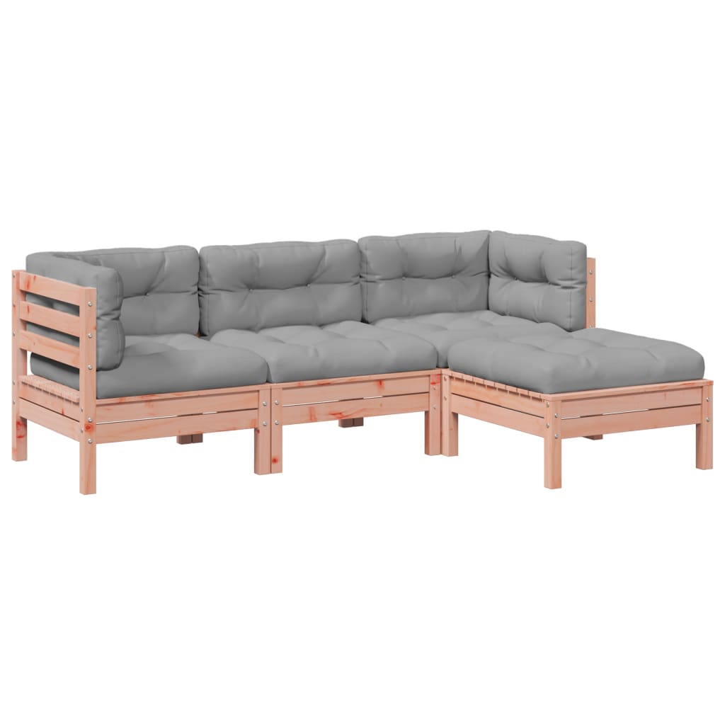 vidaXL 4-delige Loungeset met kussens massief grenenhout wasbruin