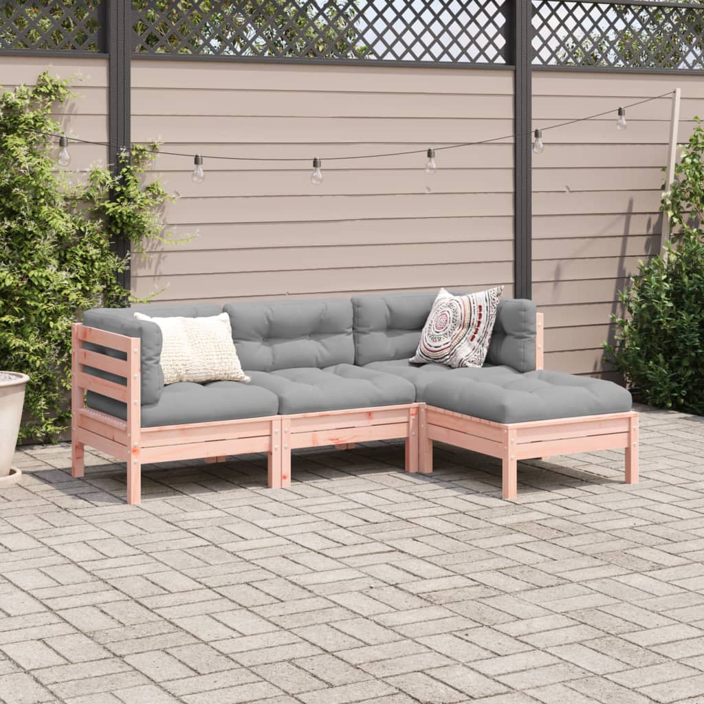 vidaXL 4-delige Loungeset met kussens massief grenenhout wasbruin