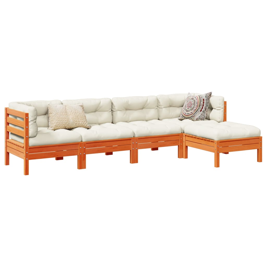 vidaXL 5-delige Loungeset met kussens massief grenenhout wasbruin