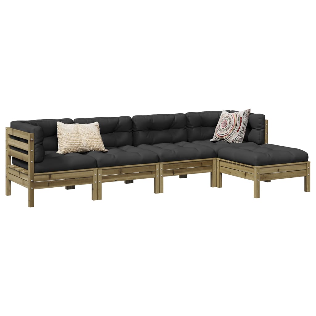 vidaXL 5-delige Loungeset met kussens massief grenenhout wasbruin