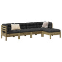 vidaXL 5-delige Loungeset met kussens massief grenenhout wasbruin