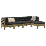 vidaXL 5-delige Loungeset met kussens massief grenenhout wasbruin