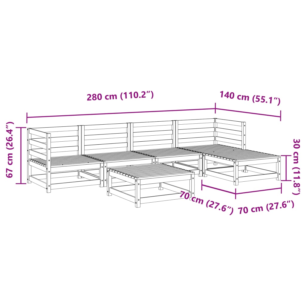 vidaXL 6-delige Loungeset massief grenenhout