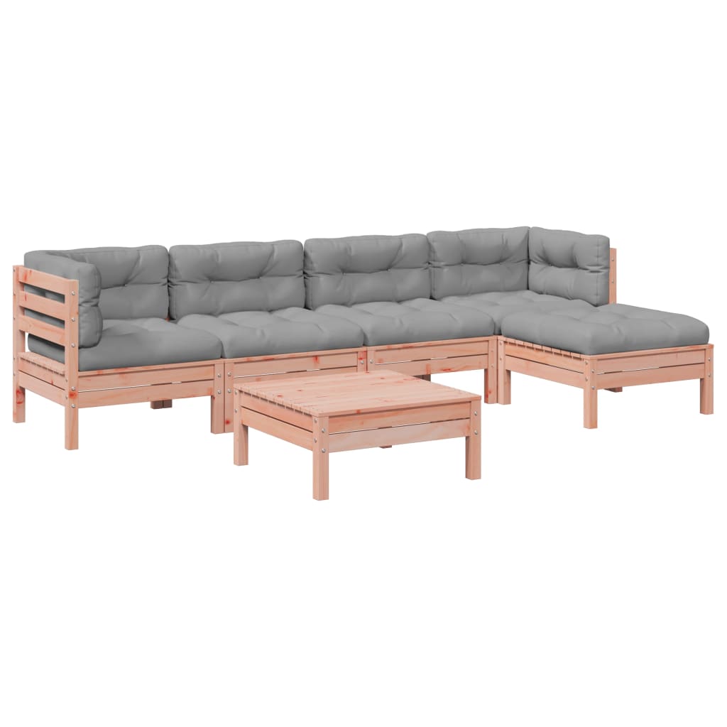 vidaXL 6-delige Loungeset met kussens massief grenenhout wasbruin