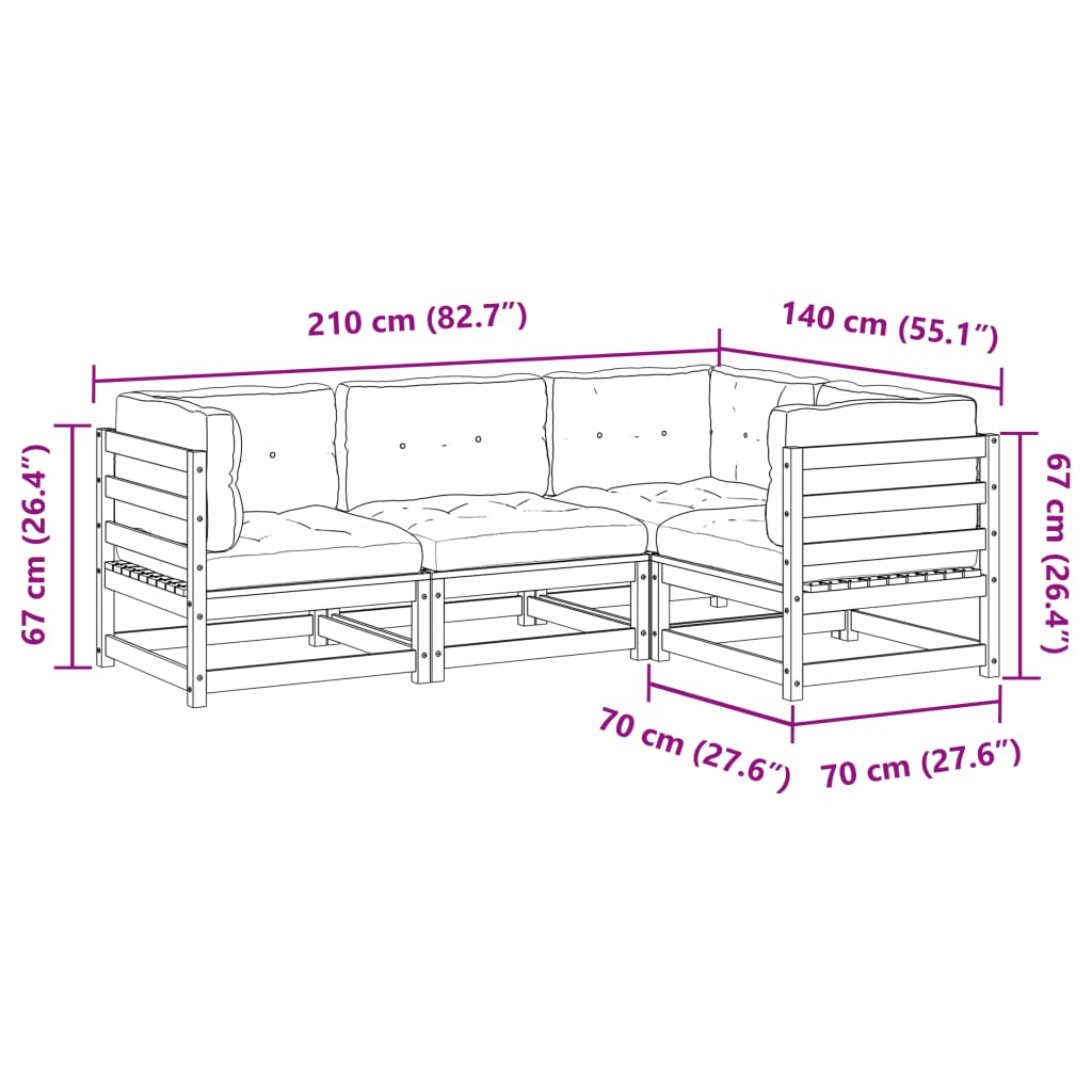 vidaXL 4-delige Loungeset massief grenenhout