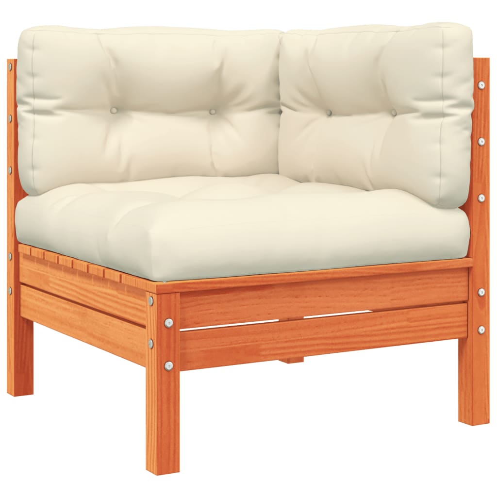 vidaXL 4-delige Loungeset met kussens massief grenenhout wasbruin
