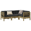vidaXL 4-delige Loungeset met kussens massief grenenhout wasbruin