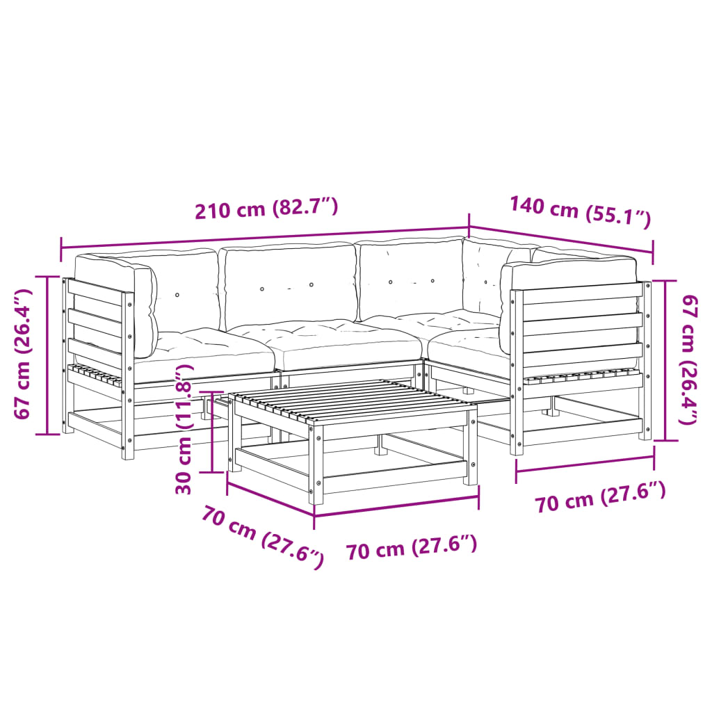 vidaXL 5-Piece Lounge Set Solid Pine Wood