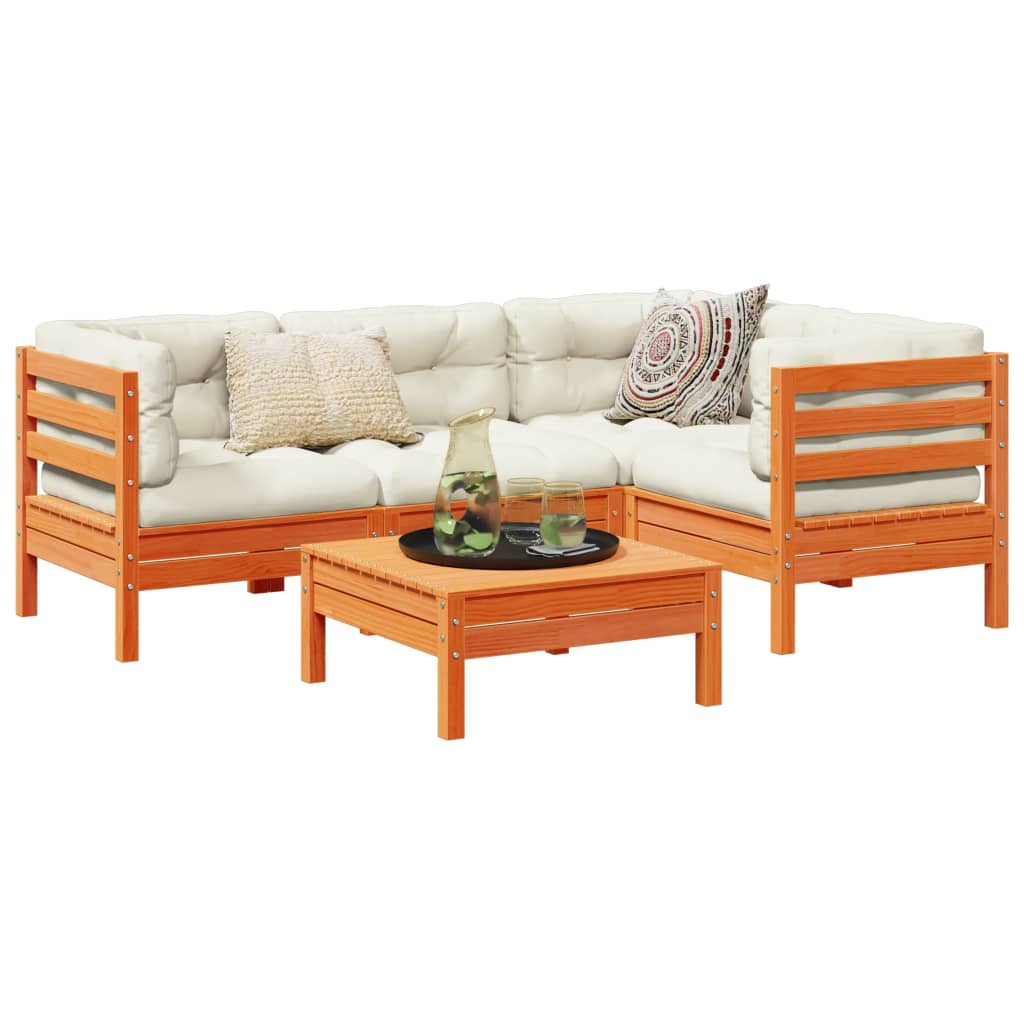 vidaXL 5-delige Loungeset met kussens massief grenenhout wasbruin