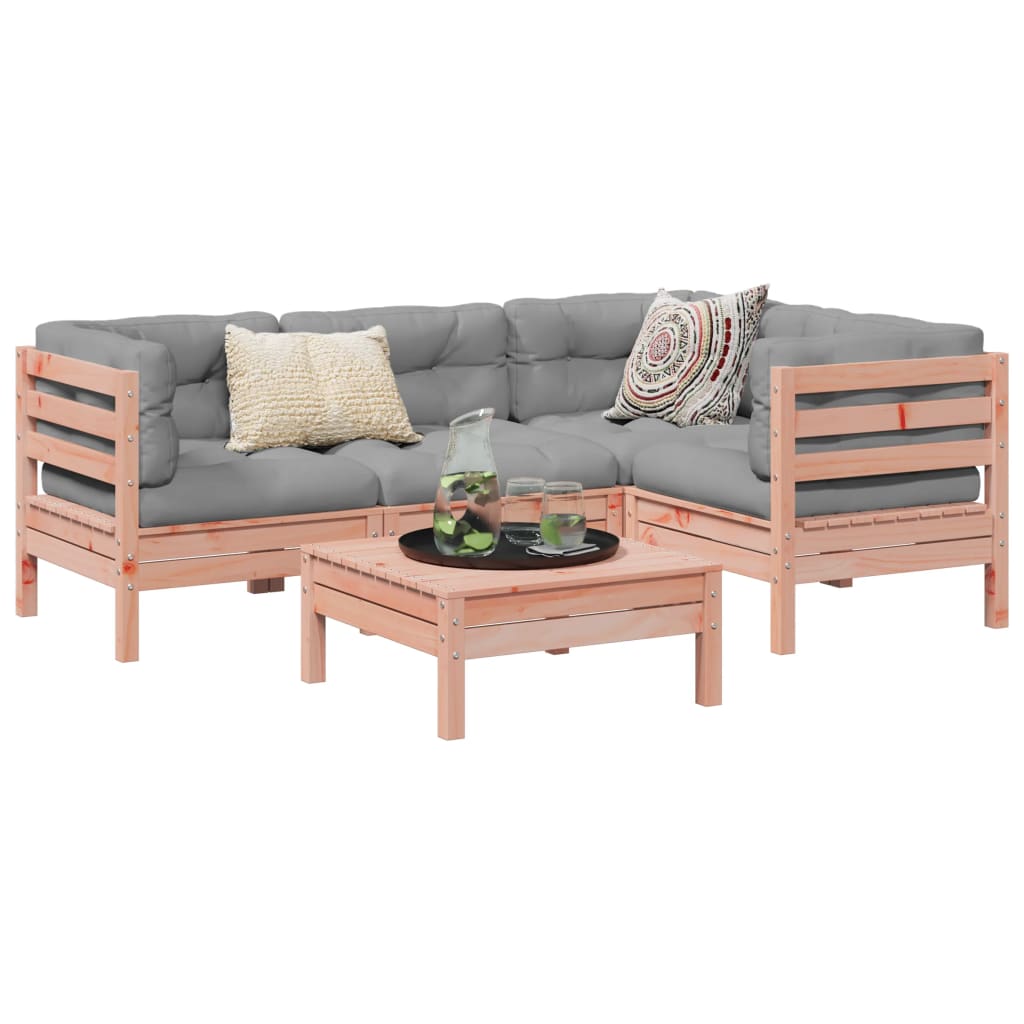 vidaXL 5-delige Loungeset met kussens massief grenenhout wasbruin