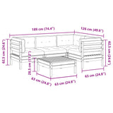 vidaXL 5-delige Loungeset met kussens massief grenenhout wasbruin