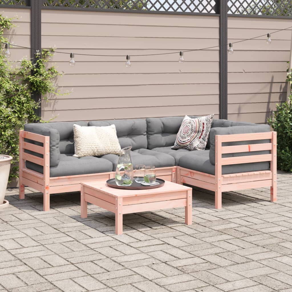 vidaXL 5-delige Loungeset met kussens massief grenenhout wasbruin