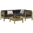 vidaXL 5-delige Loungeset met kussens massief grenenhout wasbruin