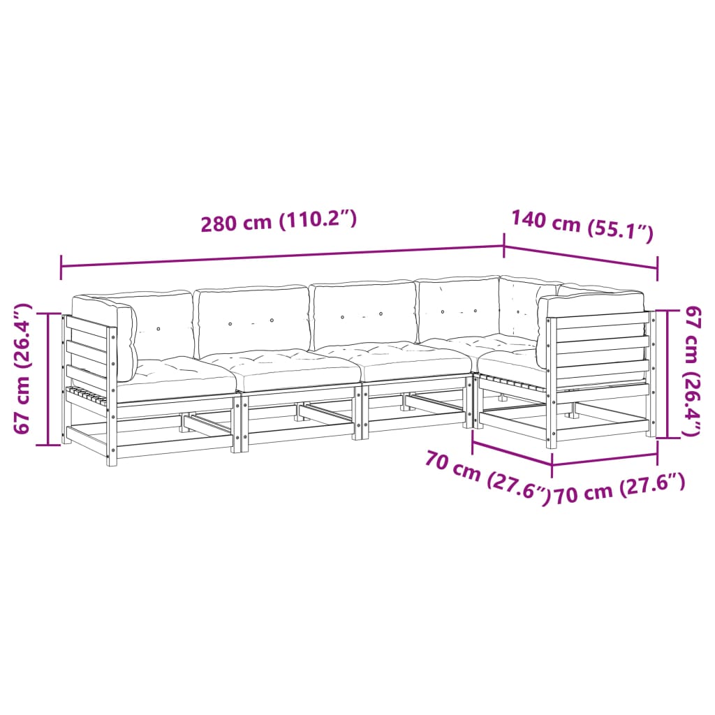 vidaXL 5-piece Lounge Set Solid Pine Wood