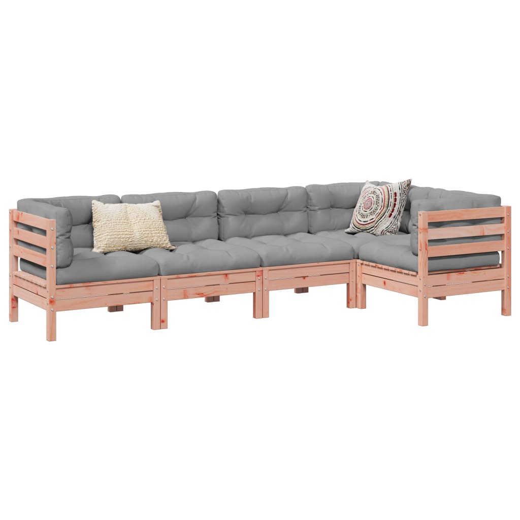 vidaXL 5-delige Loungeset met kussens massief grenenhout wasbruin
