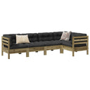 vidaXL 5-delige Loungeset met kussens massief grenenhout wasbruin