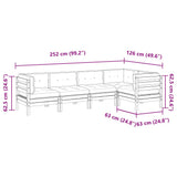 vidaXL 5-delige Loungeset met kussens massief grenenhout wasbruin