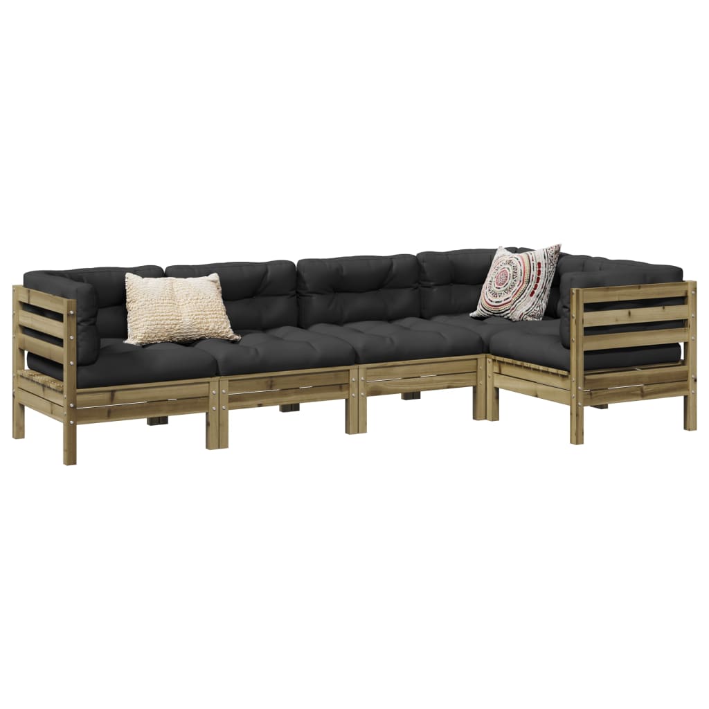 vidaXL 5-delige Loungeset met kussens massief grenenhout wasbruin