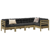vidaXL 5-delige Loungeset met kussens massief grenenhout wasbruin