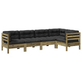 vidaXL 5-delige Loungeset met kussens massief grenenhout wasbruin