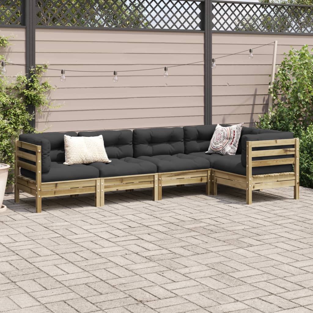 vidaXL 5-delige Loungeset met kussens massief grenenhout wasbruin