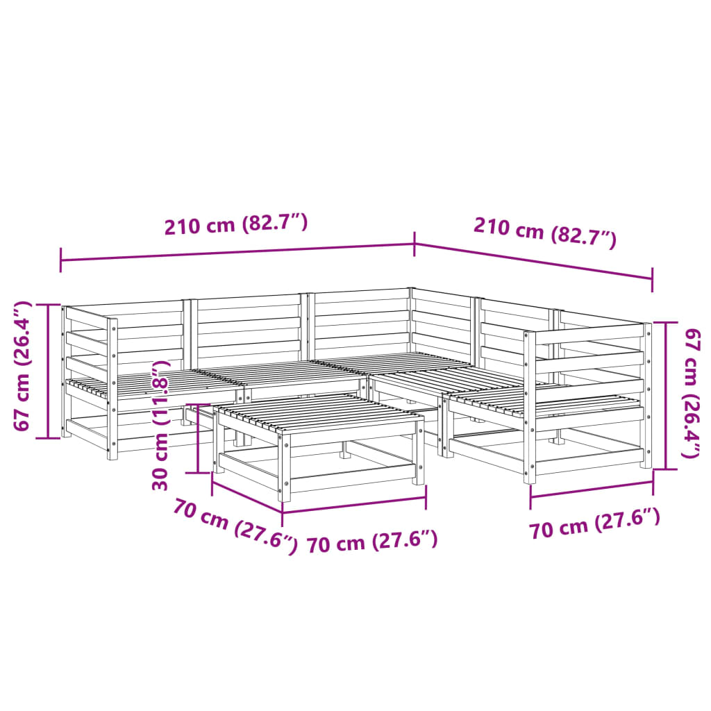 vidaXL 6-delige Loungeset massief grenenhout