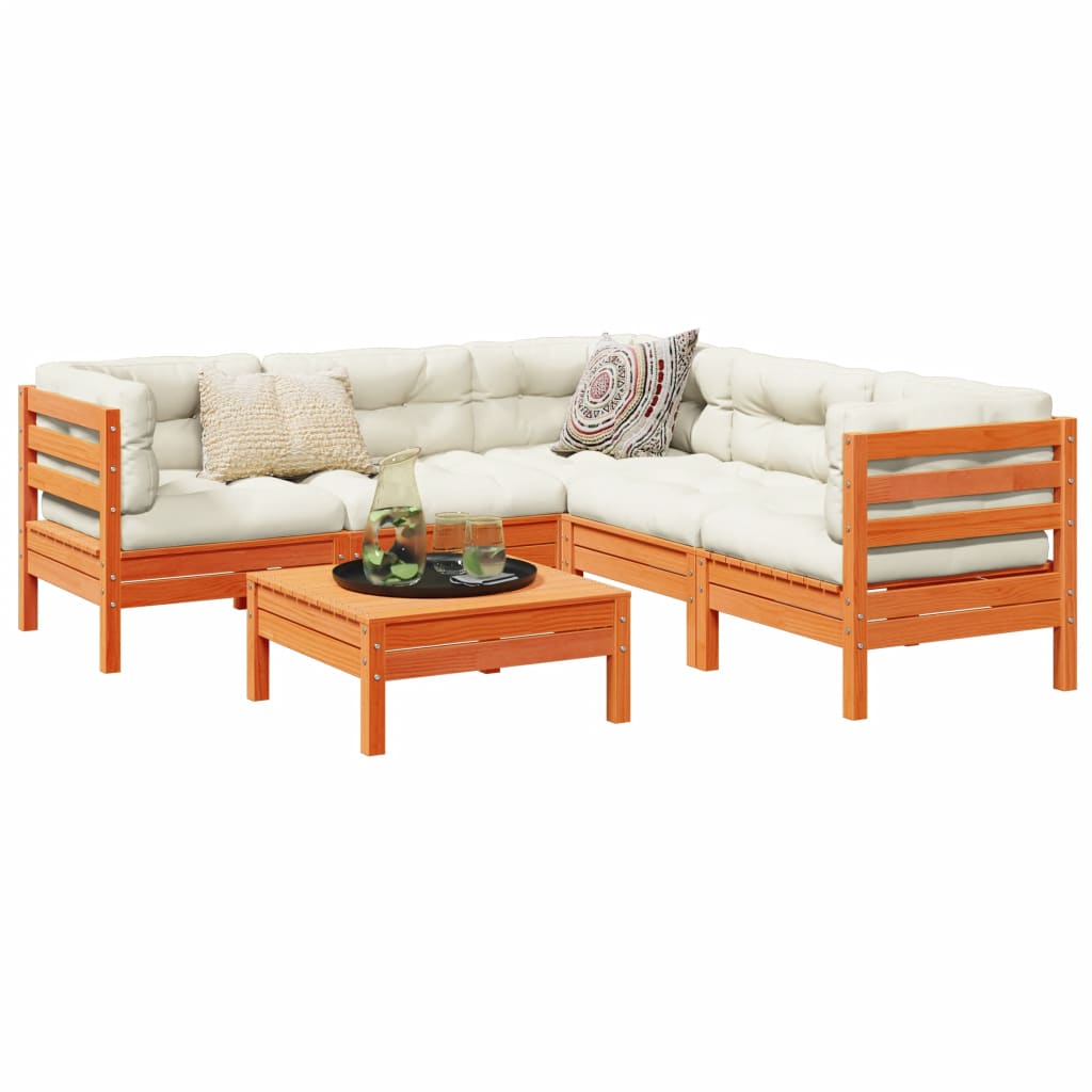 vidaXL 6-delige Loungeset met kussens massief grenenhout wasbruin