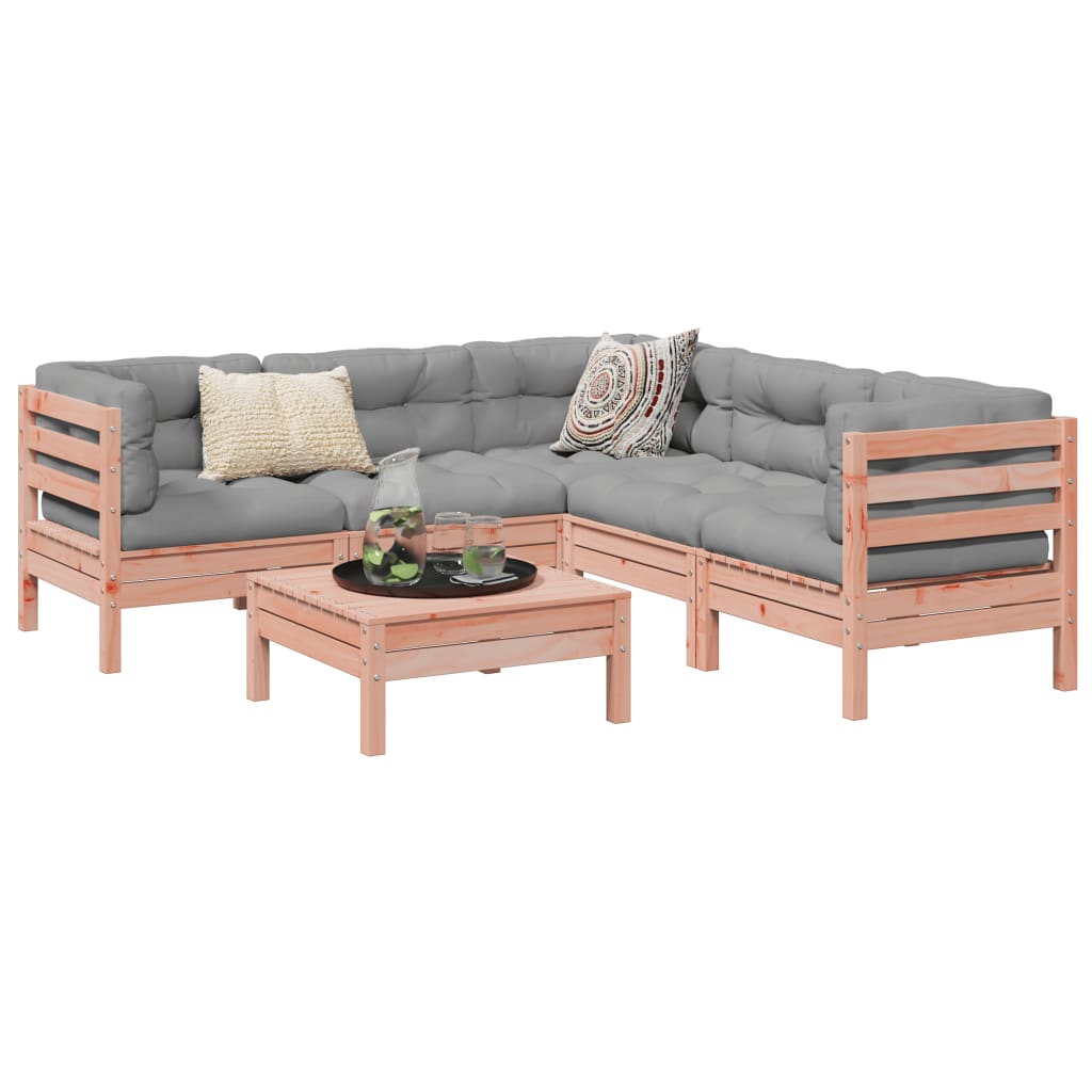 vidaXL 6-delige Loungeset met kussens massief grenenhout wasbruin