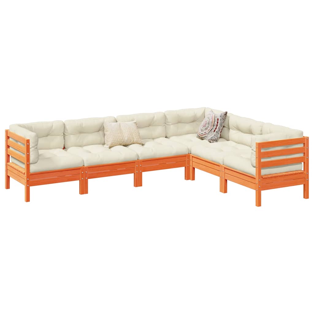 vidaXL 6-delige Loungeset met kussens massief grenenhout wasbruin