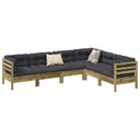 vidaXL 6-delige Loungeset met kussens massief grenenhout wasbruin